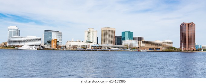 Norfolk, Virginia City Skyline Across The Elizabeth River