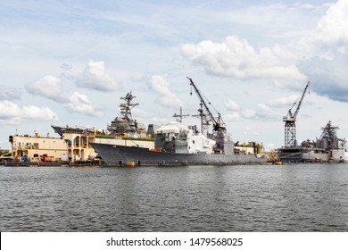 NORFOLK, VIRGINIA, USA – AUGUST 3, 2019: The General Dynamics NASSCO-Norfolk Shipyard.