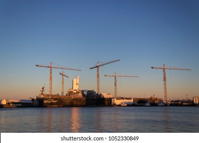 NORFOLK, VIRGINIA, USA - JANUARY 18, 2018:  The General Dynamics NASSCO-Norfolk Shipyard.