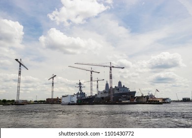 NORFOLK, VIRGINIA, USA – MAY 27, 2018:  The General Dynamics NASSCO-Norfolk Shipyard.