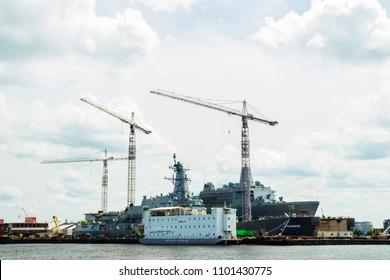 NORFOLK, VIRGINIA, USA – MAY 27, 2018:  The General Dynamics NASSCO-Norfolk Shipyard.