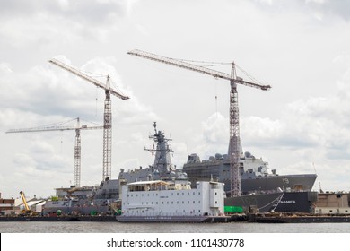 NORFOLK, VIRGINIA, USA – MAY 27, 2018:  The General Dynamics NASSCO-Norfolk Shipyard.