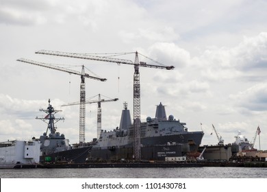 NORFOLK, VIRGINIA, USA – MAY 27, 2018:  The General Dynamics NASSCO-Norfolk Shipyard.