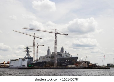 NORFOLK, VIRGINIA, USA – MAY 27, 2018:  The General Dynamics NASSCO-Norfolk Shipyard.