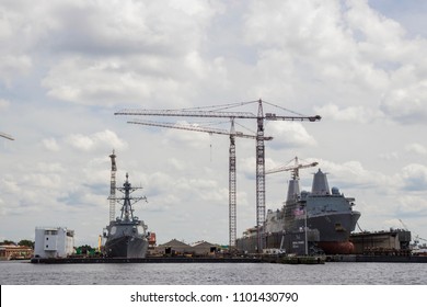 NORFOLK, VIRGINIA, USA – MAY 27, 2018:  The General Dynamics NASSCO-Norfolk Shipyard.