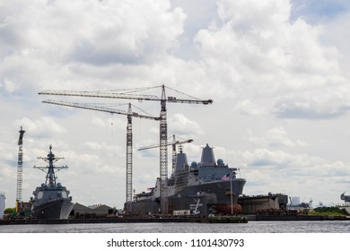 NORFOLK, VIRGINIA, USA – MAY 27, 2018:  The General Dynamics NASSCO-Norfolk Shipyard.