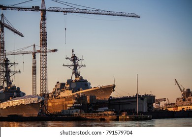 NORFOLK, VIRGINIA, USA - OCTOBER 21, 2017:  The General Dynamics NASSCO-Norfolk Shipyard.