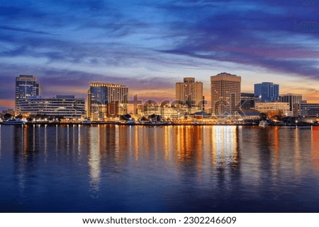 Norfolk, Virginia, USA on the Chesapeake Bay at dawn.