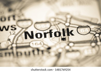 Norfolk. Virginia. USA On A Geography Map