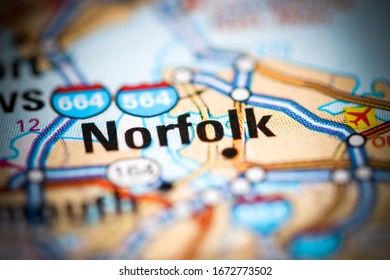 Norfolk. Virginia. USA On A Geography Map