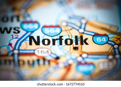 Norfolk. Virginia. USA On A Geography Map