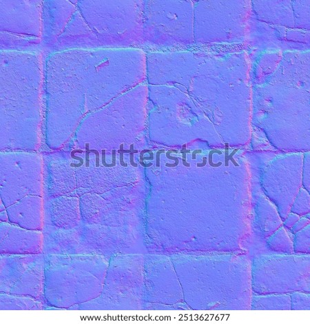 Normal map height brick game asset surface 3d texture seamless pattern material, brick limestone rock square marble pebbles granite tile environment floor wall old sidewalk cracked break broken 