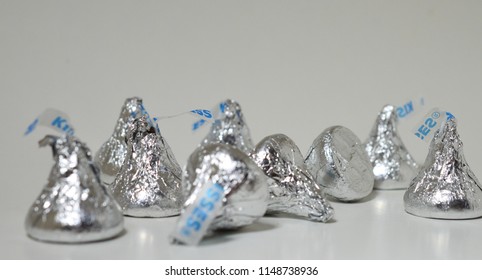 Norman, OK Aug. 8, 2018 Hershey's Chocolate Kisses On A White Background