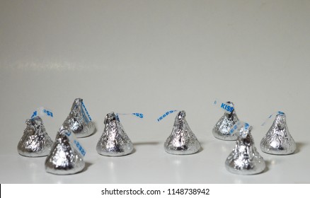 Norman, OK Aug. 8, 2018 Hershey's Chocolate Kisses On A White Background