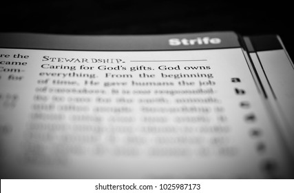 Norman, OK Feb. 15, 2018 The Word: Stewardship Defined In A Religious Dictionary. Selective Focus On The Word: Stewardship. 