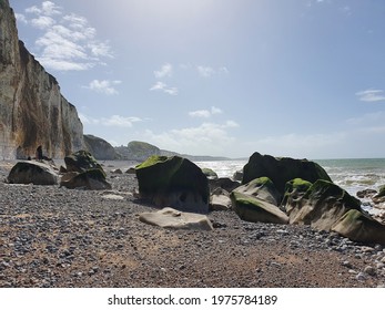 Normandy cliffs and beach in Veules-les-Roses, France