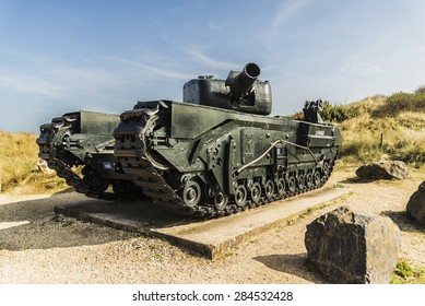 NORMANDY - FRANCE 7: British Tank Standing To Celebrate The Operation Overlord On April 7, 2015 In Normandy, France