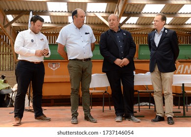 Normandy, France, July 2019.
Signing of the charter "Eleveur & Engagé" between Metro France,  the top supplier for the mass catering and the French Breeders' Association (FNB)  - Shutterstock ID 1737146054