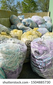 Normandy, France, May 2010.
Recycling Agricultural Plastics Waste And Silage Bags, Plastic Tarp, Plastic Tarpaulin, Plastic Twine, Net Wrap, Bottles And Other Plastic Farm Products