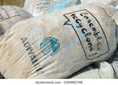 Normandy, France, May 2010.
Recycling Agricultural Plastics Waste And Silage Bags, Plastic Tarp, Plastic Tarpaulin, Plastic Twine, Net Wrap, Bottles And Other Plastic Farm Products