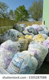 Normandy, France, May 2010.
Recycling Agricultural Plastics Waste And Silage Bags, Plastic Tarp, Plastic Tarpaulin, Plastic Twine, Net Wrap, Bottles And Other Plastic Farm Products