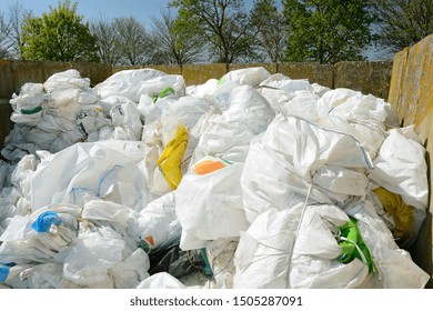 Normandy, France, May 2010.
Recycling Agricultural Plastics Waste And Silage Bags, Plastic Tarp, Plastic Tarpaulin, Plastic Twine, Net Wrap, Bottles And Other Plastic Farm Products