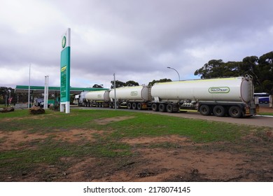 Norseman, Western Australia, Australia, June 24, 2022. Fuel Road Train At Norseman Service Station