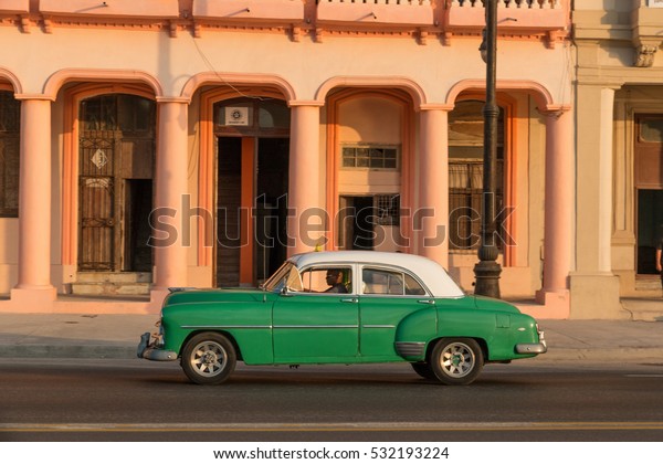 North America, Latin America, Caribbean, Cuba,
Havana. 1954 Chevrolet. collectible, vintage cars along Havanaâ??s
old city center. 
2016-03-24