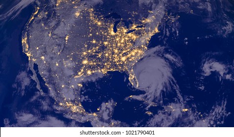 North America lights during night as it looks like from space. Elements of this image are furnished by NASA