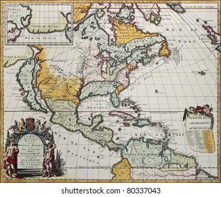 North America Old Map. Created By Louis Hennepin, Published In Amsterdam, 1698