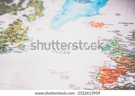 North Atlantic Ocean on map travel background texture