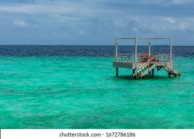 North Malé Atoll, Maldives - December 29 2019 - Diving Station In The Turquoise Sea