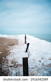 North Avenue Beach In Chicago On Ice