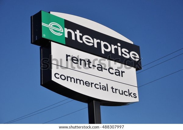 North Bay, Ontario, Canada -\
September 21, 2016: Signage of Enterprise Rent-A-Car\
company.