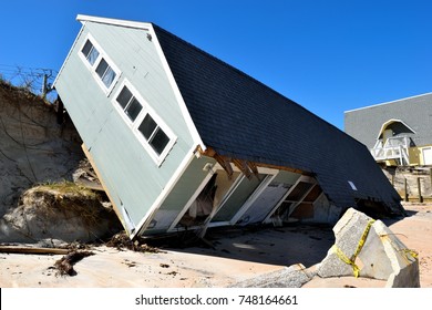 NORTH BEACH, FLORIDA, USA - OCTOBER 06, 2017: Aftermath Of Beach Home Damage Caused By Hurricane Irma Hitting Along The East Coast Of Florida On September 11, 2017.