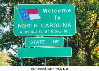 NORTH CAROLINA, USA - AUGUST 31: Welcome to North Carolina sign at he state border on August 31, 2015 in North Carolina, USA.