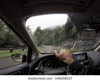 North Carolina / USA - July 2019 : Driving In The Blue Ridge Parkway.