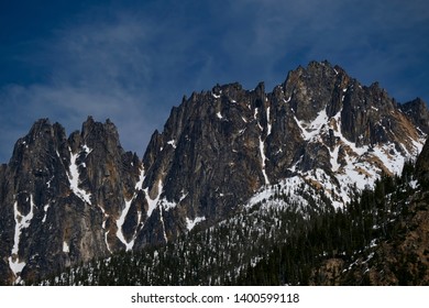 North Cascades National Park. Scenic View Of  Sharp Peaks And Summits Covered With Snow On A Sunny Spring Day. Bellingham. Washington. United States Of America.