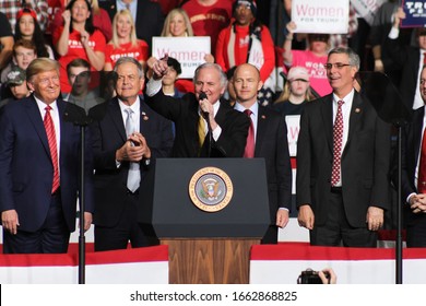 North Charleston, SC - February 28, 2020 South Carolina Governor Henry McMaster Address The Crowd At The Trump Rally At The North Charleston Coliseum. 