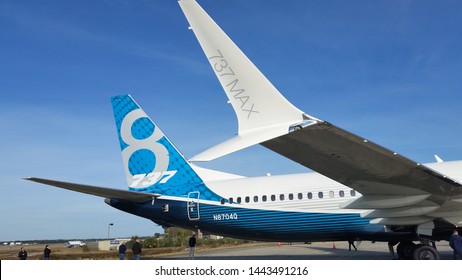 North Charleston, SC / USA - Dec 16 2016: Boeing 737 Max test vehicle visit North Charleston SC