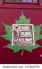 North Conway, New Hampshire, United States, June 23 2022: Close Up Photo Of A Vintage Train Sign.