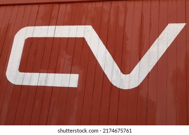 North Conway, New Hampshire, United States, June 23 2022: Close Up Photo Of A Vintage Train Sign.