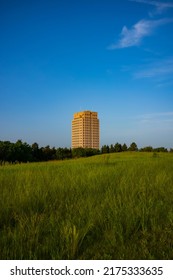 The North Dakota State Capitol, pictured here from the Capitol Grounds Native Prairie at Bismarck, is a 21-story Art Deco tower that is the tallest habitable building in the state.  