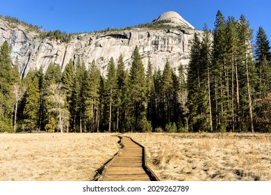 North Dome In Yosemite From Curry Village Meadow 