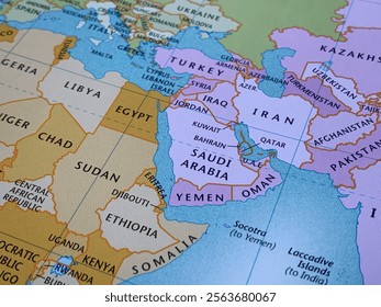 North East Africa, West Asia, Middle East, a map from a world atlas, suitable to illustrate travel destinations and tourism themes, world politics, trade and economy - Powered by Shutterstock - Get 15% off with code: PIKWIZARD15