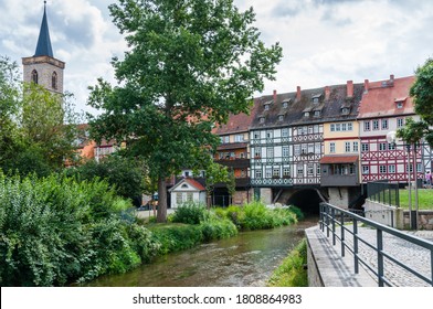 North Face Of The Krämerbrücke ( Merchants' Bridge) In Thuringia, Germany