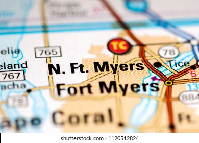 North Fort Myers. Florida. USA On A Map