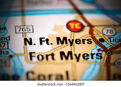 North Fort Myers. Florida. USA On A Map