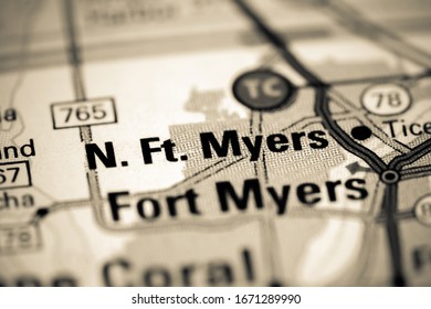 North Fort Myers. Florida. USA On A Map