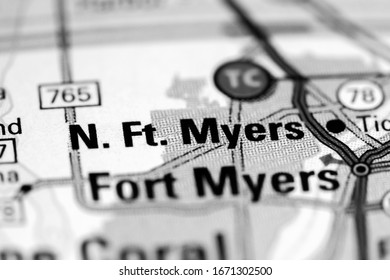 North Fort Myers. Florida. USA On A Map